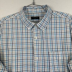 Double Pump Plaid Button Down Shirt Blue‎ White Men's XLT